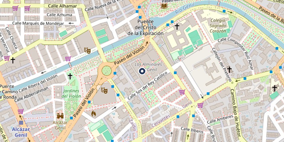 Plano de la ubicación de la piscina de los Alminares del Genil, en Granada